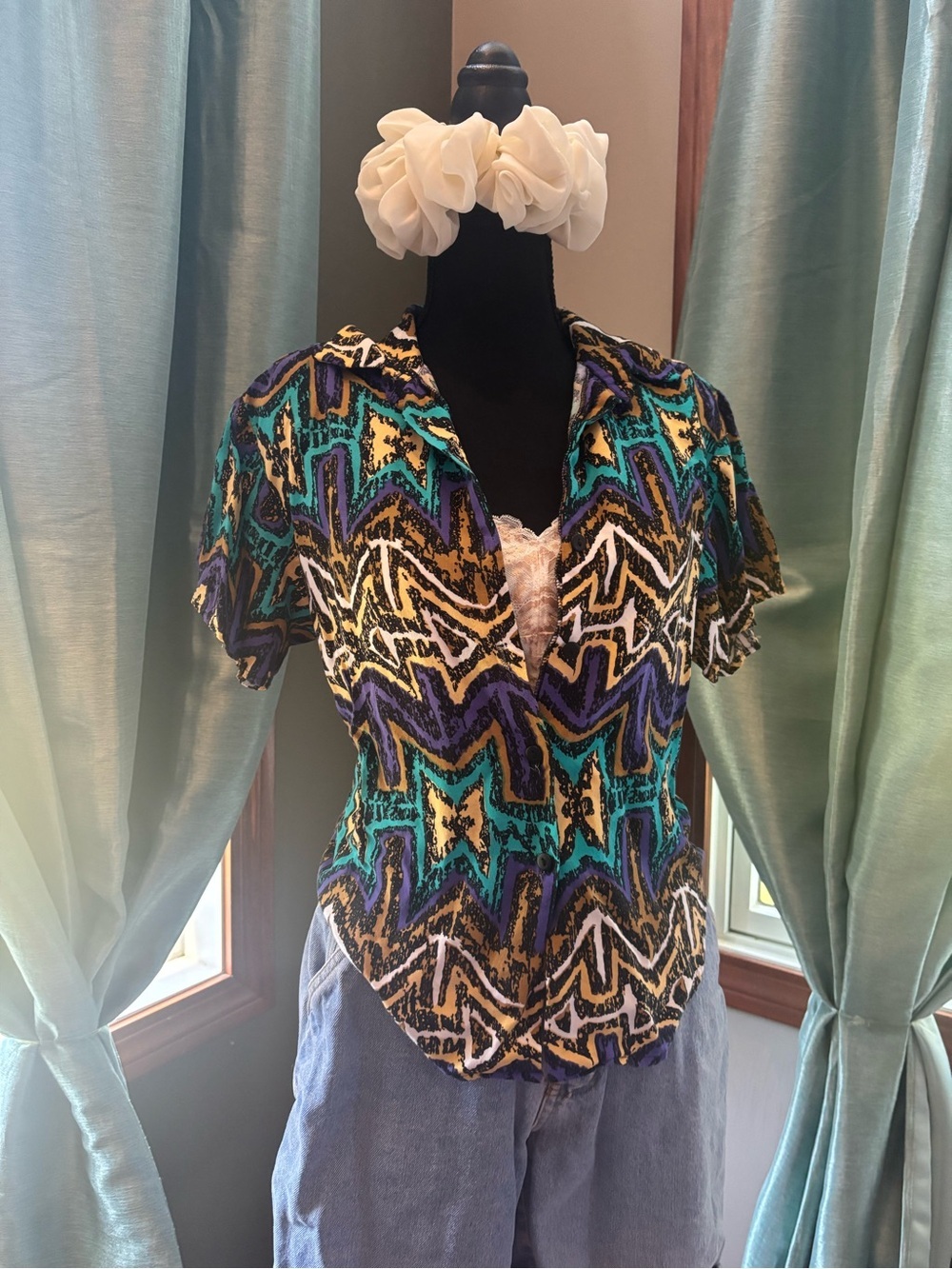 Vintage Risky Business California Abstract Geometric Button Up Blouse Women’s Me
